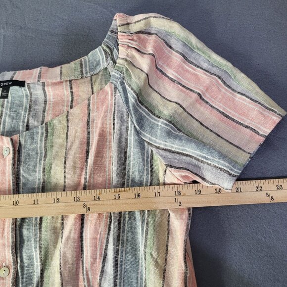 DREW Women's LG Linen Blend Pastel Striped Tie Front Top Blouse Anthropologie - Picture 7 of 8